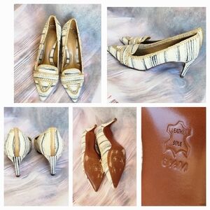 Tory Burch Cream and‎ Black Striped Heels